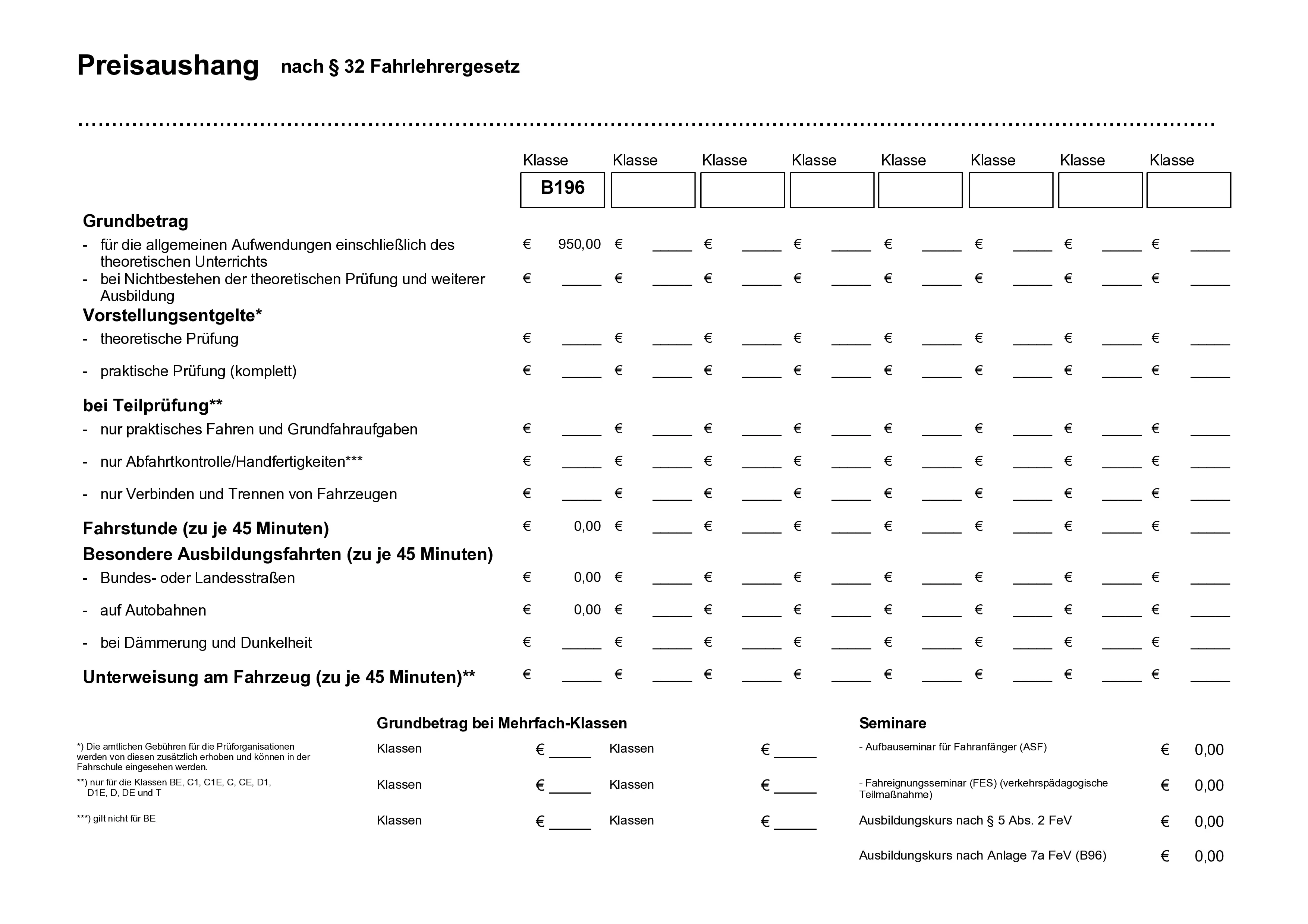 Fahrschule Fahrwerk Bayer GmbH - Führerscheinausbildung -Preisliste