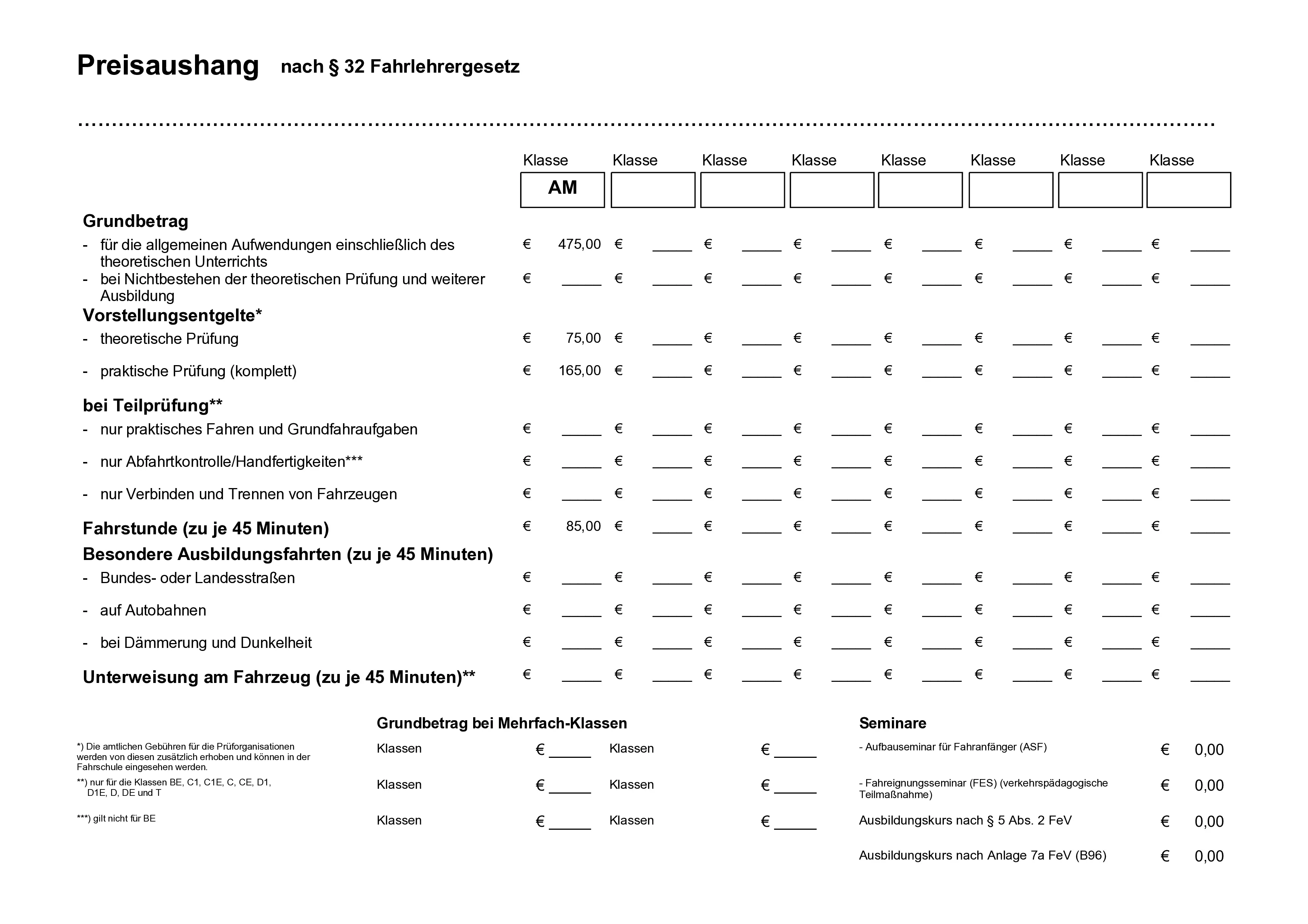 Fahrschule Fahrwerk Bayer GmbH - Führerscheinausbildung -Preisliste