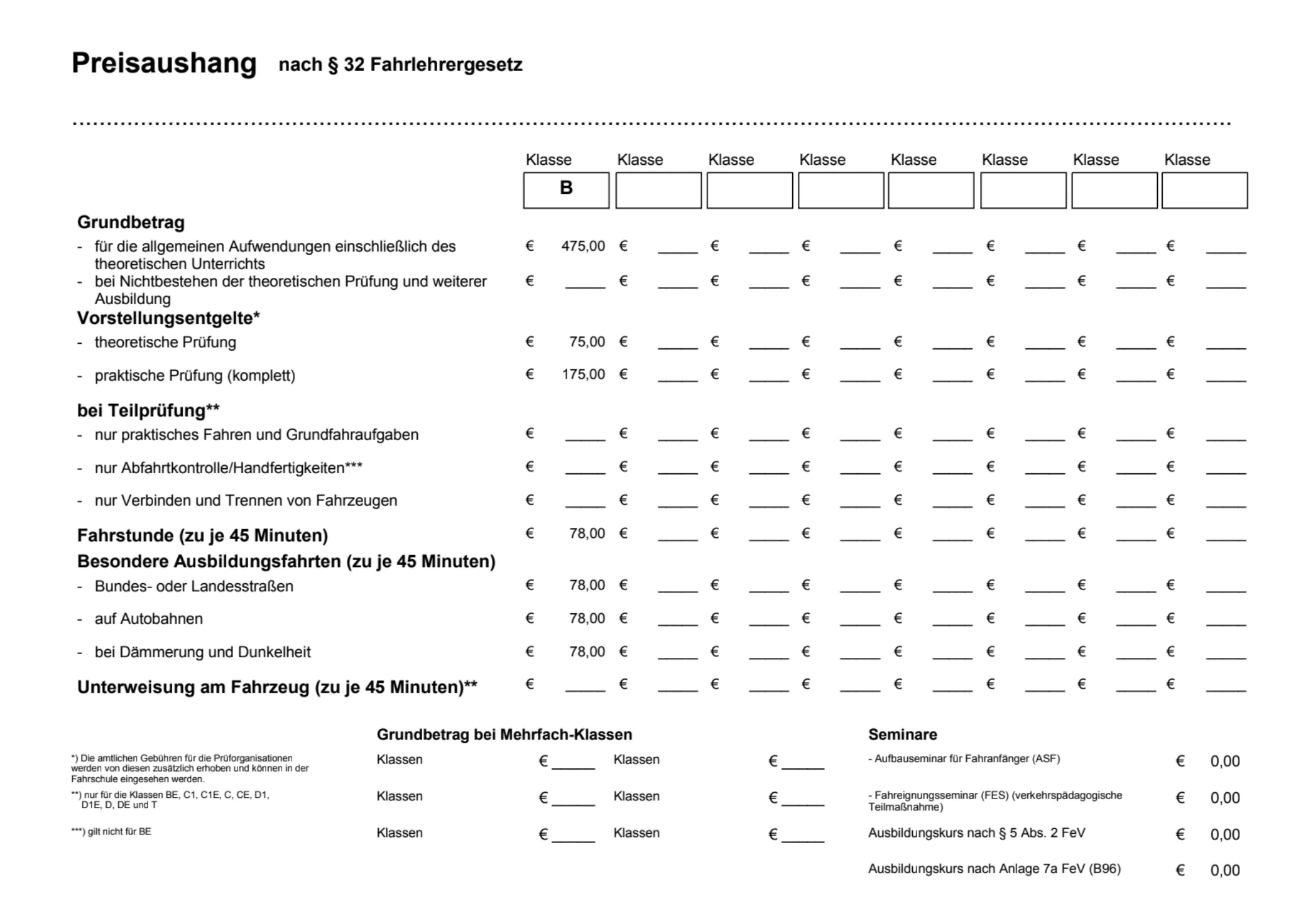 Fahrschule Fahrwerk Bayer GmbH - Führerscheinausbildung -Preisliste